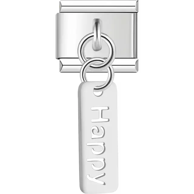 "Happy" script on tag Italian charm bracelet link