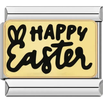 “Happy Easter” text with bunny ears Italian charm bracelet link