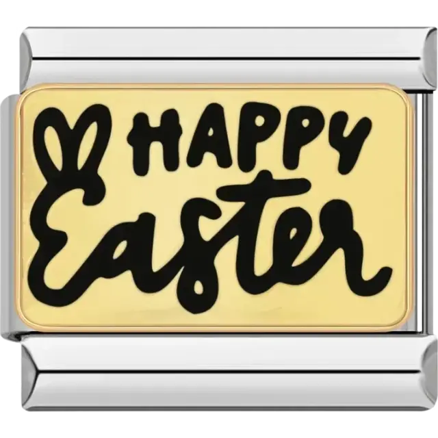 “Happy Easter” text with bunny ears Italian charm bracelet link