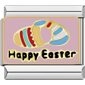 Colorful Easter egg design with "Happy Easter" text on a pink background Italian charm bracelet link