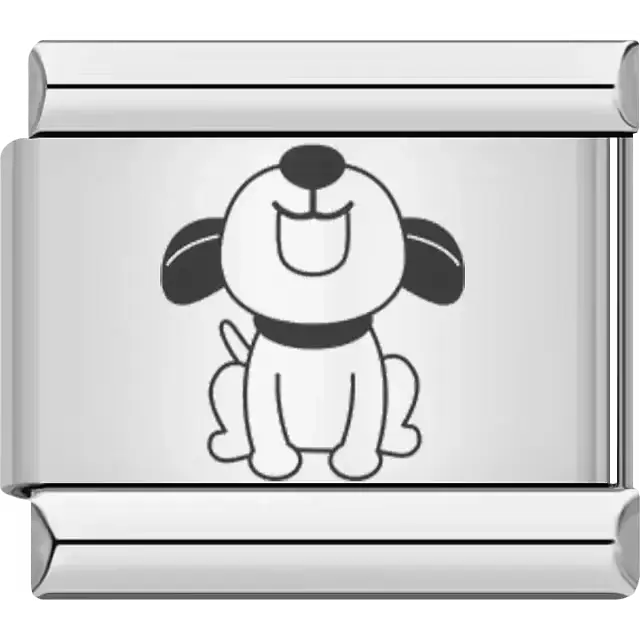 Cartoon-style smiling puppy with black ears and collar Italian charm bracelet link