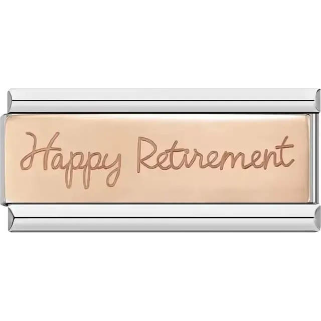 Rose gold with text "Happy Retirement" Italian charm bracelet link