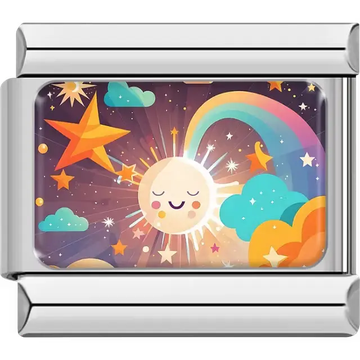 Smiling sun with rainbow stars colorful clouds purple space Italian charm bracelet link