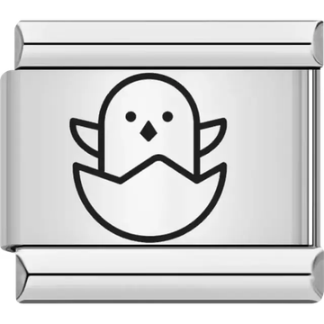 Black outline of a chick hatching from an egg Italian charm bracelet link