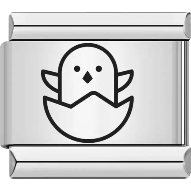 Black outline of a chick hatching from an egg Italian charm bracelet link