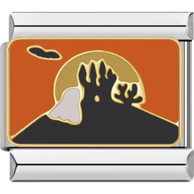 Haunted castle design with an orange sunset and spooky black accents Italian charm bracelet link