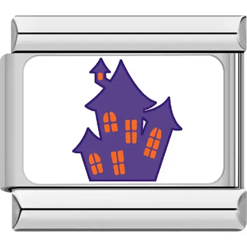 Purple haunted house with orange windows Italian charm bracelet link