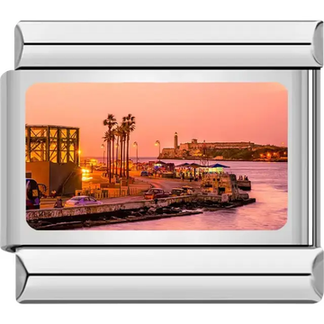 Havana waterfront with Morro Castle lighthouse at sunset Italian charm bracelet link