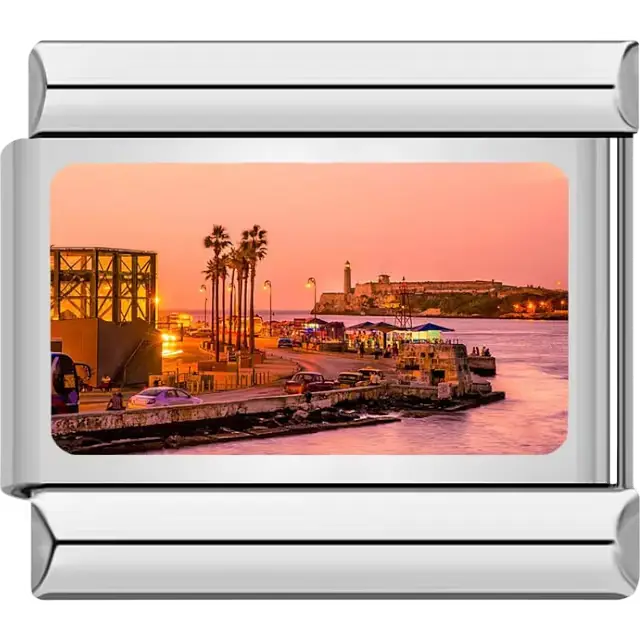 Havana waterfront with Morro Castle lighthouse at sunset Italian charm bracelet link