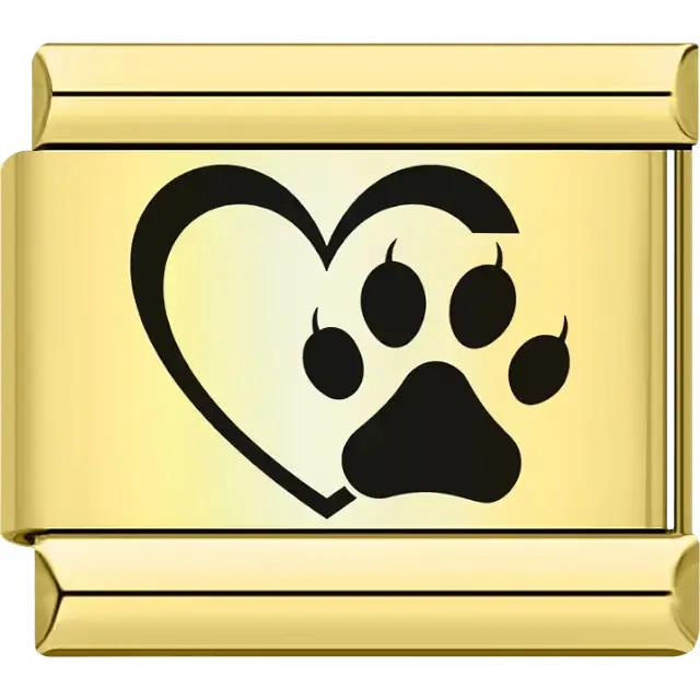 Heart outline with a bold paw print inside Italian charm bracelet link