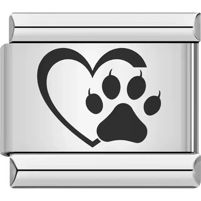 Heart outline with a bold paw print inside Italian charm bracelet link