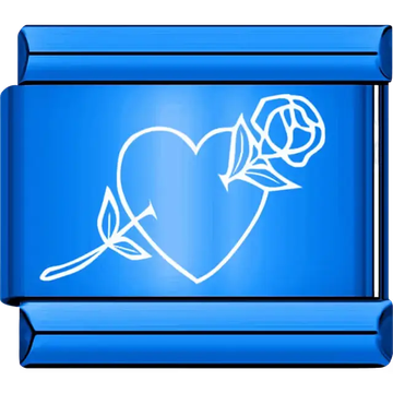 White heart outline with a rose stem accent Italian charm bracelet link