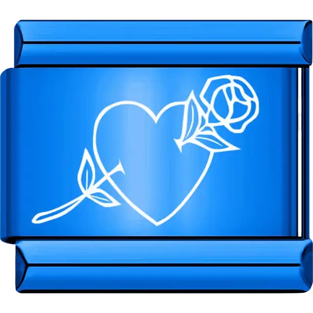 White heart outline with a rose stem accent Italian charm bracelet link