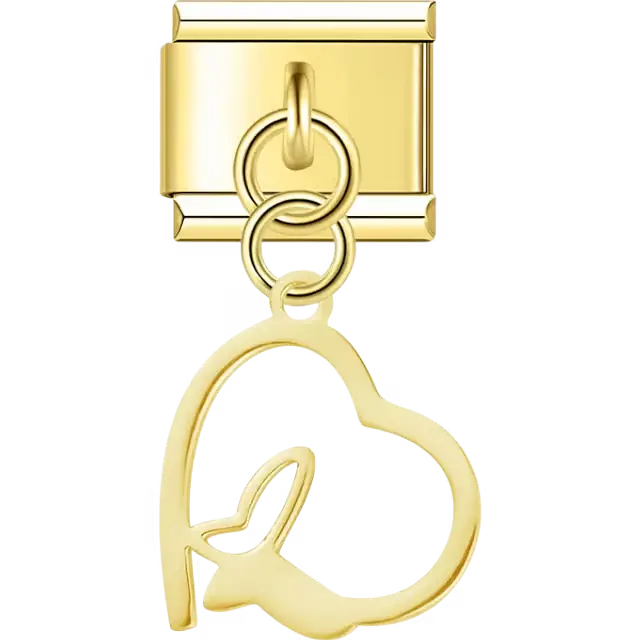Heart with butterfly cutout dangle Italian charm bracelet link