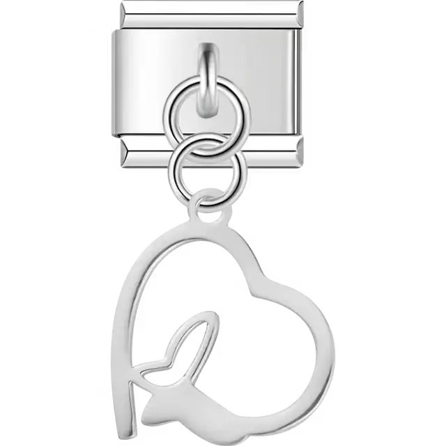 Heart with butterfly cutout dangle Italian charm bracelet link