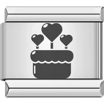 Black cake with three heart toppers Italian charm bracelet link
