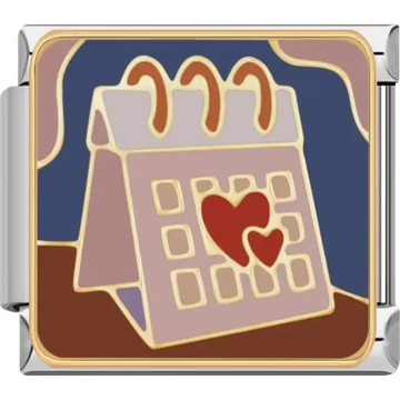 Desk calendar with red and pink hearts on brown and blue background Italian charm bracelet link