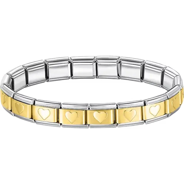 Stainless steel bracelet with engraved heart pattern Italian charm bracelet