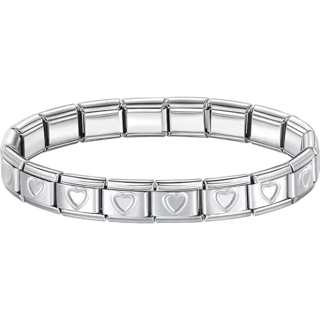 Stainless steel bracelet with engraved heart pattern Italian charm bracelet
