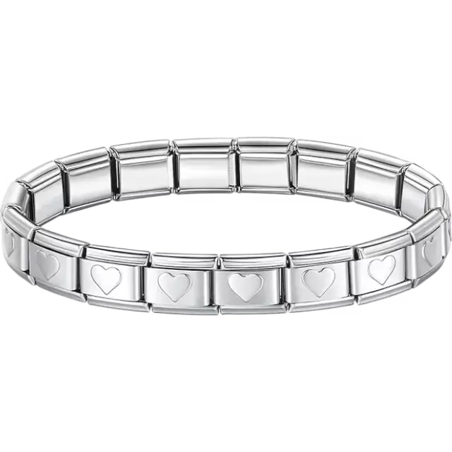 Stainless steel bracelet with engraved heart pattern Italian charm bracelet