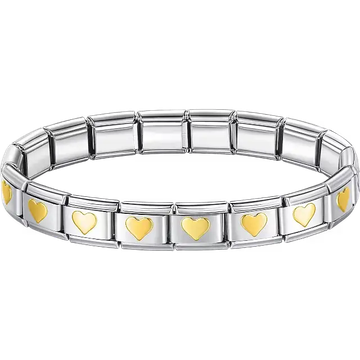 Gold hearts charms composing stainless steel Italian bracelet