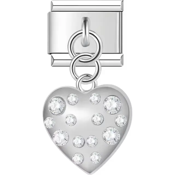 Heart-shaped dangle with&nbsp;multiple clear crystals Italian charm bracelet link