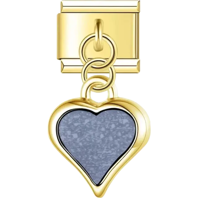 Heart-shaped dangle with a textured center and smooth edges Italian charm bracelet link