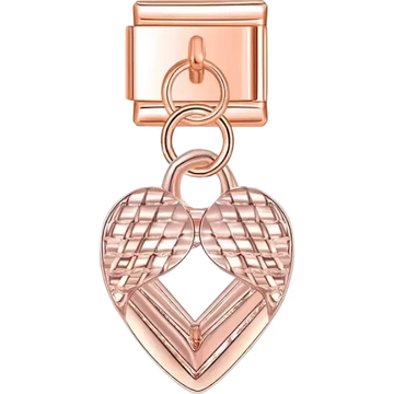Heart with textured wing design Italian charm bracelet link