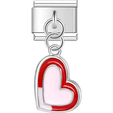 Red and pink heart dangle Italian charm bracelet link