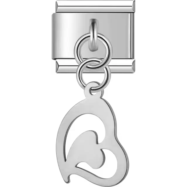 Heart cutout dangle Italian charm bracelet link