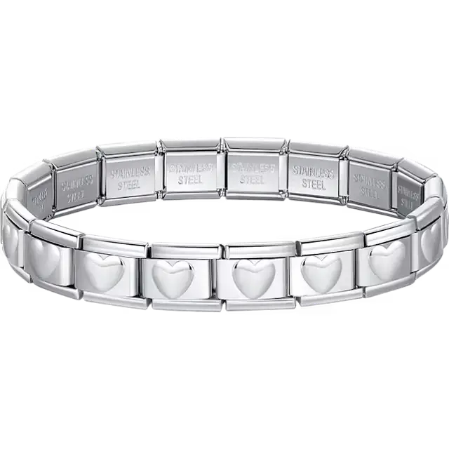 Heart design charms composing stainless steel Italian bracelet