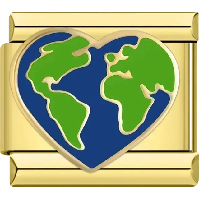 Heart-shaped earth with gold border Italian charm bracelet link