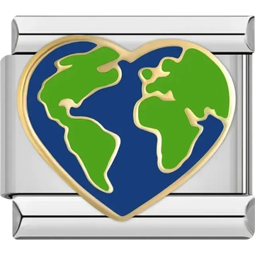 Heart-shaped earth with gold border Italian charm bracelet link