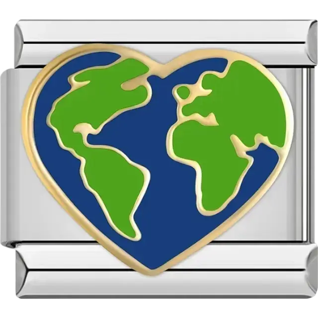 Heart-shaped earth with gold border Italian charm bracelet link