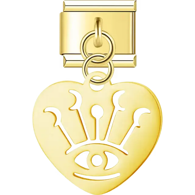 Heart eye crown cutout dangle Italian charm bracelet link