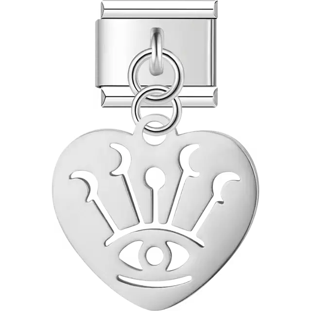 Heart eye crown cutout dangle Italian charm bracelet link