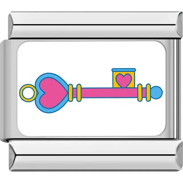 Pink blue heart key design Italian charm bracelet link