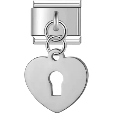 Heart keyhole cutout dangle Italian charm bracelet link