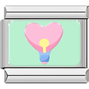 Pink heart light bulb yellow blue mint green background Italian charm bracelet link