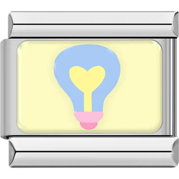 Blue lightbulb with yellow heart on yellow background Italian charm bracelet link
