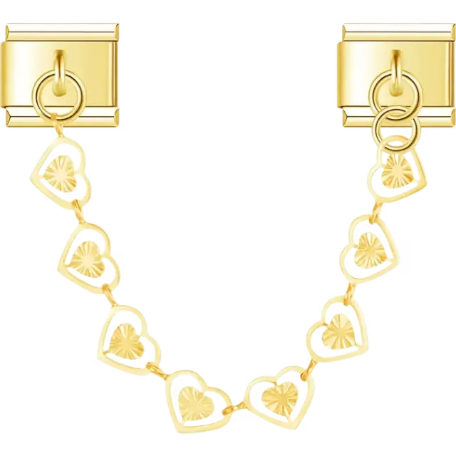 Safety chain with connected open heart links featuring textured accents Italian charm bracelet link