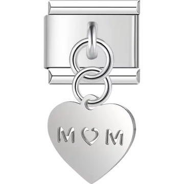 Dangle heart charm with “M♥M” engraving Italian charm bracelet link