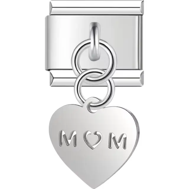 Dangle heart charm with “M♥M” engraving Italian charm bracelet link