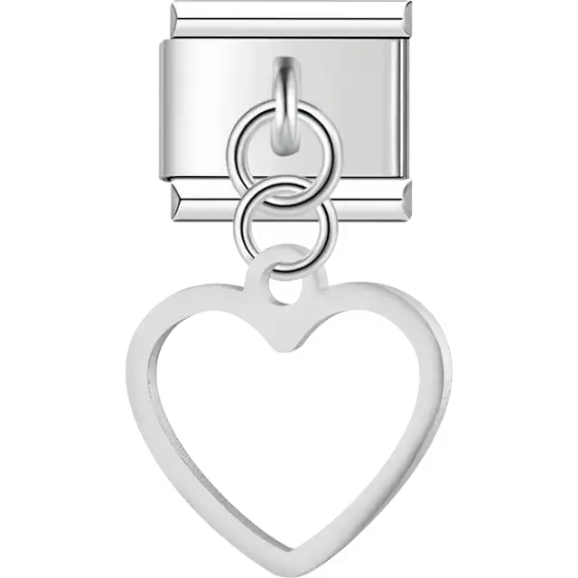 Heart outline dangle Italian charm bracelet link