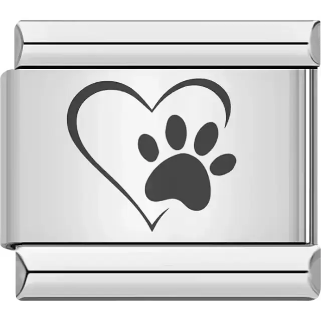 Black heart with paw print design Italian charm bracelet link
