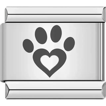 Black paw print with heart center Italian charm bracelet link