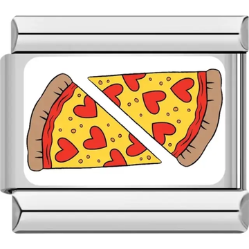 Two cheese pizza slices topped with red hearts Italian charm bracelet link