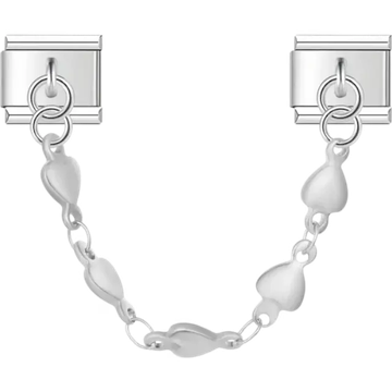 Safety chain with linked silver hearts Italian charm bracelet link