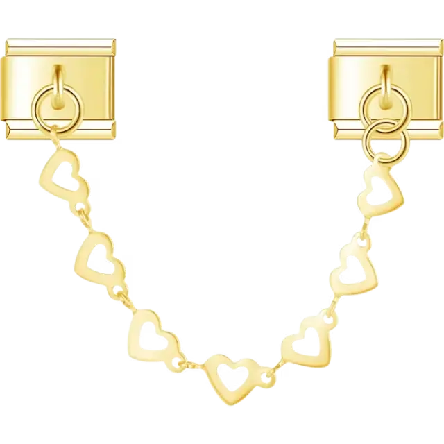 Safety chain with connected open heart links Italian charm bracelet link