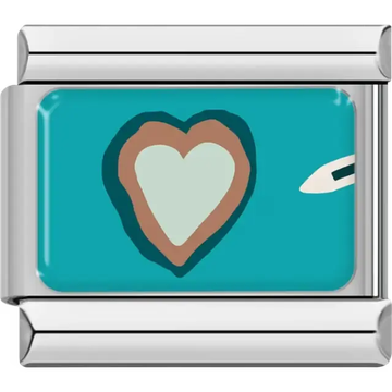 Tropical heart-shaped island surrounded by teal ocean Italian charm bracelet link